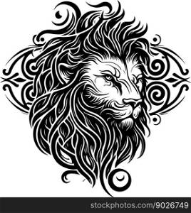 Lion ethnic graphic style with celtic ornaments and patterned mane. Vector illustration.. Lion ethnic graphic style with celtic ornaments. Vector illustration