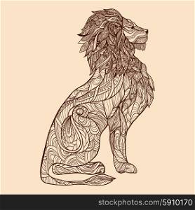 Lion full length profile with sketch ornament on body vector illustration. Lion Sketch Illustration
