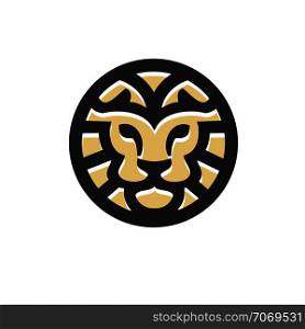 lion head circle bold line flat style business company logo, creative best circle lion head modern logo concept