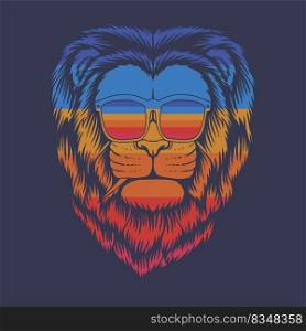 Lion head eyeglasses retro vector illustration
