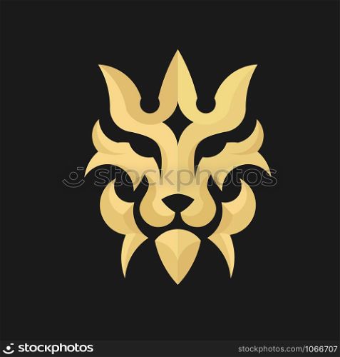 lion head in decorative classic design with gold color and black background in premium quality style design