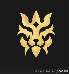 lion head in decorative classic design with gold color and black background in premium quality style design