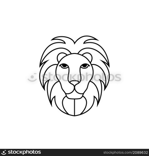 Lion head in line art style on white background.