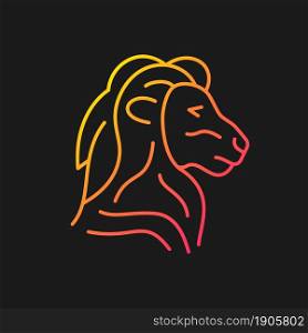 Lion head symbol gradient vector icon for dark theme. Singapore national animal. Official mascot. Merlion statue. Thin line color symbol. Modern style pictogram. Vector isolated outline drawing. Lion head symbol gradient vector icon for dark theme