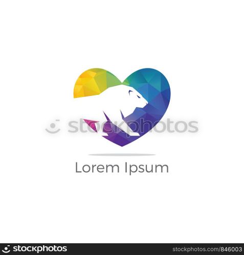 Lion in heart logo design, tiger vector icon. animal illustration.
