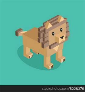 Lion is Brown. Isometric lion is brown. 3D lion isolated. Vector illustration