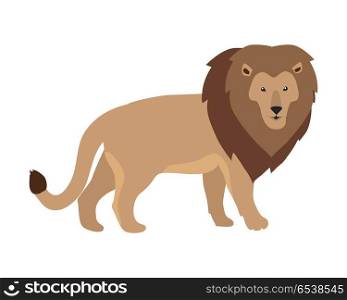 Lion King Illustration. Lion king illustration. Funny lion standing isolated on white background. Animal adorable predator lion vector character. Lion icon. Cute lion cartoon. Wildlife character
