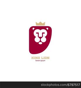 lion king mark. Lion head with gold crown. Vector design element for logo, label, emblem, sign, badge.