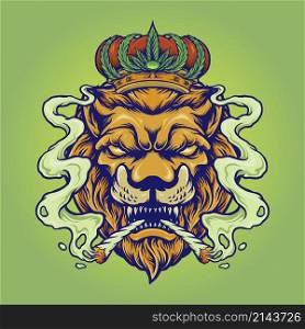Lion King Smoke Weed Mascot Vector illustrations for your work Logo, mascot merchandise t-shirt, stickers and Label designs, poster, greeting cards advertising business company or brands.