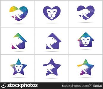 Lion logo design, tiger vector icon. animal illustration.Lion in heart logo design, tiger vector icon. animal illustration.
