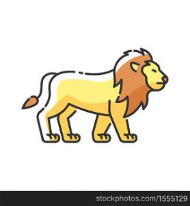 Lion RGB color icon. Exotic carnivore animal, dangerous predator. Tropical zoo inhabitant. African safari, savanna. Wild cat with mane isolated vector illustration. Lion RGB color icon