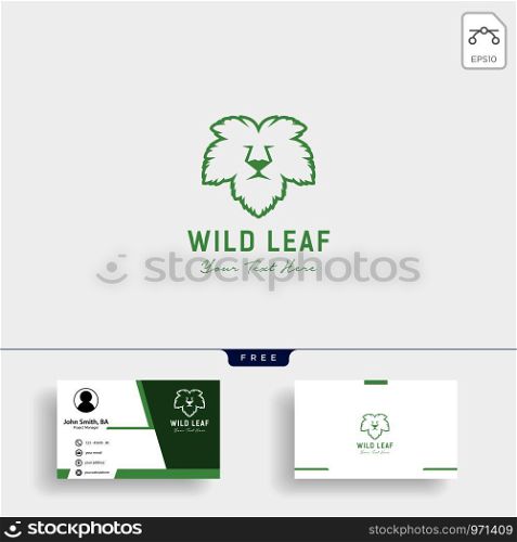 Lion wild leaf creative logo template vector illustration with business card template - vector. Lion wild leaf logo template with business card
