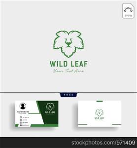 Lion wild leaf creative logo template vector illustration with business card template - vector. Lion wild leaf logo template with business card