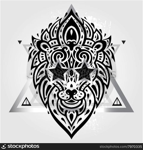 Lions head. Tribal pattern.. Lions head Tribal pattern. Polynesian tattoo style. Vector illustration.