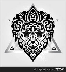 Lions head. Tribal pattern.. Lions head Tribal pattern. Polynesian tattoo style. Vector illustration.