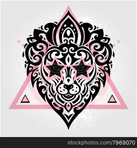 Lions head Tribal pattern. Polynesian tattoo style. Vector illustration.. Lions head. Tribal pattern.
