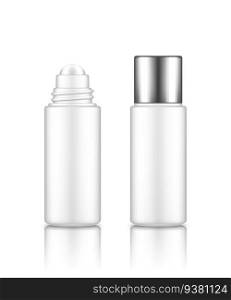 Lip, eye roller bottle with cream, serum, or essential oil for lifting, facial care and wrinkle prevent. Blank cosmetic product container mockup. Packaging design. 3d realistic vector illustration. Lip, eye roller bottle with cream, serum, or essential oil for lifting, facial care and wrinkle prevent