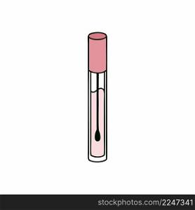 Lip gloss in a glass package. Women’s lipstick. Vector Doodle illustration.