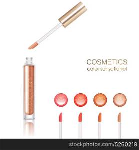 Lip Gloss Set. Lip gloss realistic set with cosmetics symbols isolated vector illustration
