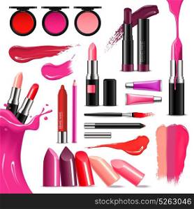 Lip Makeup Color Realistic Collection . Lip makeup beauty accessoires realistic collection with lipstick gloss balm liner high-shine intense colors vector illustration