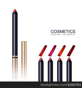 Lip Pencil Set. Lip pencil realistic set with different colors isolated vector illustration