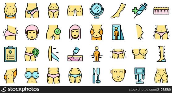 Liposuction icons set outline vector. Women waist. Belly body. Liposuction icons set vector flat