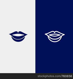 Lips, Girl Line and Glyph Solid icon Blue banner