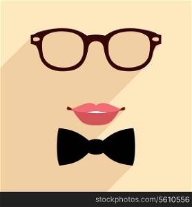 Lips glasses and bow tie design in flat style for fashion vintage hipster concept vector illustration