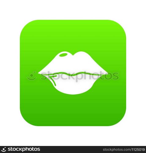 Lips icon green vector isolated on white background. Lips icon green vector