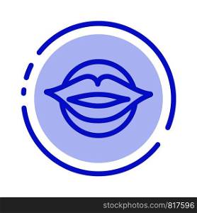Lips, Mouth, Valentine's, Face, Beauty Blue Dotted Line Line Icon