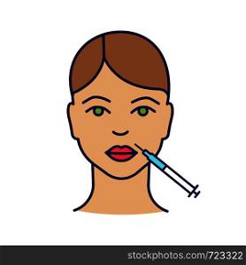 Lips neurotoxin injection color icon. Anti wrinkle injection. Lips augmentation. Cosmetic procedure. Facial rejuvenation. Cosmetology. Isolated vector illustration. Lips neurotoxin injection color icon