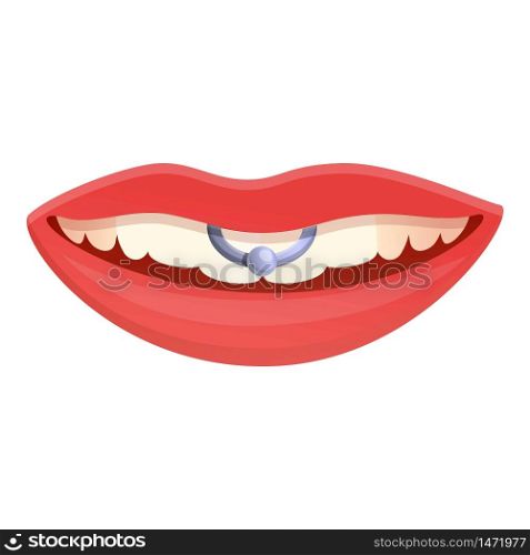 Lips piercing icon. Cartoon of lips piercing vector icon for web design isolated on white background. Lips piercing icon, cartoon style