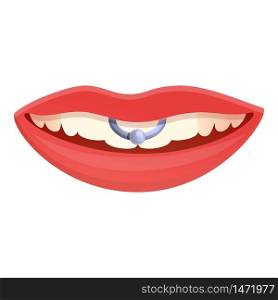 Lips piercing icon. Cartoon of lips piercing vector icon for web design isolated on white background. Lips piercing icon, cartoon style