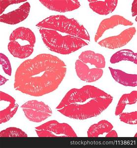 Lips seamless pattern. Colourful womans lips design for fashion cloth and wrapping paper, world kissing and valentines day wallpaper vector lipstick romance glamour print. Lips seamless pattern. Colourful womans lips design for fashion cloth and wrapping paper, world kissing and valentines day wallpaper vector print