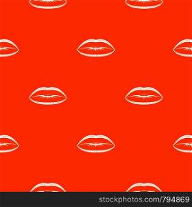 Lips with lines drawn around it pattern repeat seamless in orange color for any design. Vector geometric illustration. Lips with lines drawn around it pattern seamless