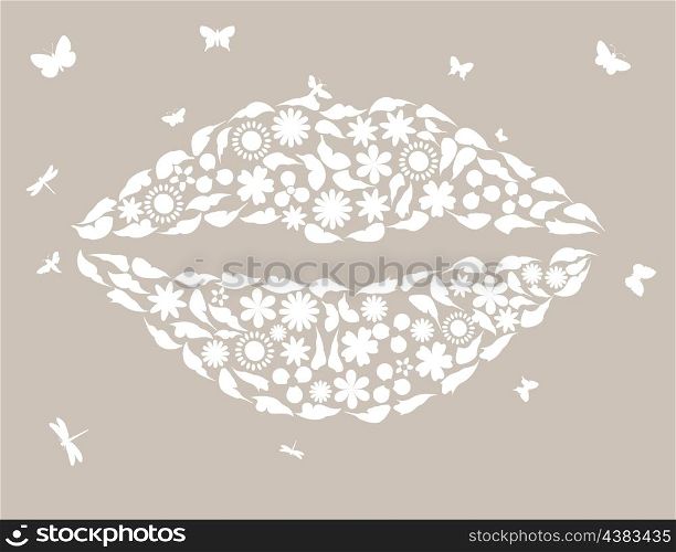 Lips4. Female lips from colours and butterflies. A vector illustration