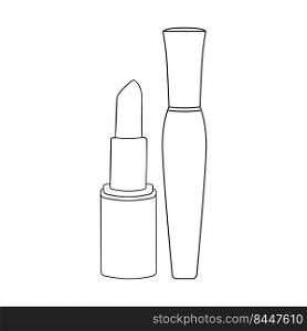 Lipstick and mascara products for make-up and cosmetic procedures. Simple linear icons