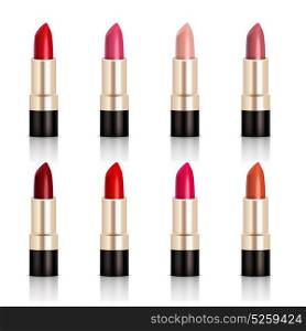 Lipstick Assortment Set. Lipstick assortment set with glossy colors realistic isolated vector illustration