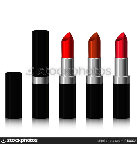 Lipstick color collection set , cosmetics package , luxury product isolated on white background , vector illustration