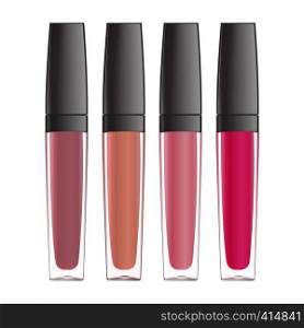 Lipstick concealer cosmetics container set. Liquid lipstick. Skin makeup toner. Design element. Vector Illustration.