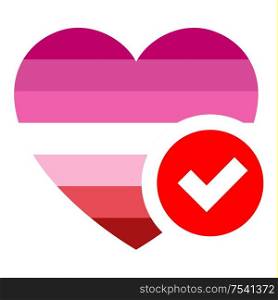 Lipstick Lesbian pride flag in heart shape, vector illustration for your design. flag in heart shape, vector illustration for your design