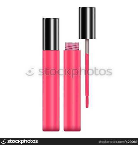 Lipstick pink sparkling tubes mockup. Realistic illustration of lipstick pink sparkling tubes vector mockup for web. Lipstick pink sparkling tubes mockup