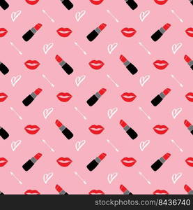 Lipstick seamless pattern, hand drawn fashion and beauty elements, vector illustration.. Lipstick seamless pattern, hand drawn fashion and beauty elements, vector illustration