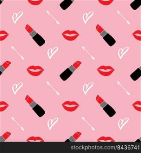 Lipstick seamless pattern, hand drawn fashion and beauty elements, vector illustration.. Lipstick seamless pattern, hand drawn fashion and beauty elements, vector illustration