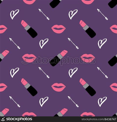 Lipstick seamless pattern, hand drawn fashion and beauty elements, vector illustration.. Lipstick seamless pattern, hand drawn fashion and beauty elements, vector illustration