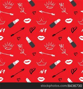 Lipstick seamless pattern, hand drawn fashion and beauty items, vector illustration.. Lipstick seamless pattern, hand drawn fashion and beauty items, vector illustration