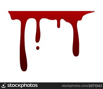 Liquid drip of blood. Red paint dripping splash. Isolated bloody border with flowing drops or trickles. Scary Halloween decoration. Spooky fluid ink smear. Spilled ketchup. Vector creepy bleed element. Liquid drip of blood. Red paint dripping splash. Isolated bloody border with flowing drops or trickles. Halloween decoration. Fluid ink smear. Spilled ketchup. Vector creepy bleed element