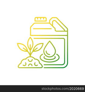 Liquid fertilizer gradient linear vector icon. Fluid mixture of supplement. Pouring, spraying. Plants, crops supplement. Thin line color symbol. Modern style pictogram. Vector isolated outline drawing. Liquid fertilizer gradient linear vector icon