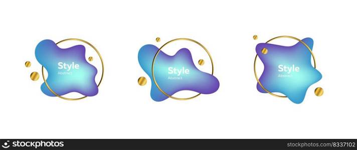Liquid geometric shapes with golden rings. Dynamical colored forms and line. Gradient banners with flowing liquid shapes. Template for design of website, poster or presentation. Vector illustration