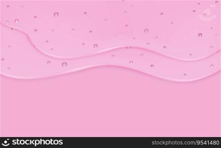 Liquid pink wet drops of gel or collagen.Spilled puddles of cosmetic serum or water. Round clean swatch of essence lotion or jelly for skin care.Beauty background with oil drops.